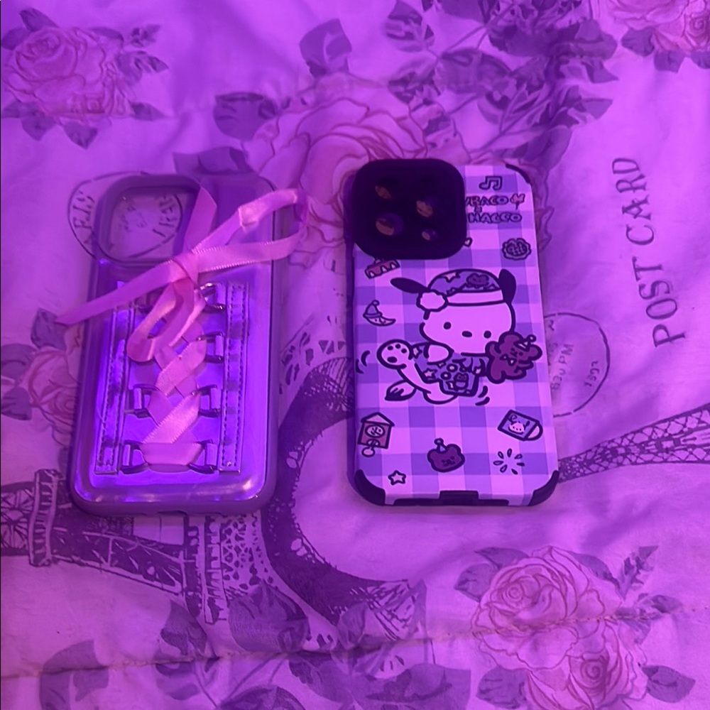 Cute Cartoon Pattern Phone Case - Black and Purple